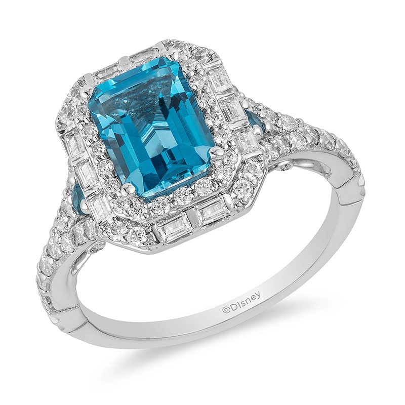 Previously Owned - Enchanted Disney Cinderella London Blue Topaz and 0.69 CT. T.W. Diamond Ring in 14K White Gold