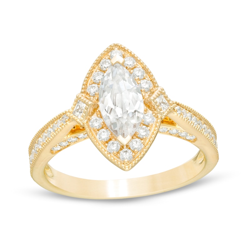 Previously Owned - 0.95 CT. T.W. Marquise Diamond Frame Vintage-Style Engagement Ring in 14K Gold