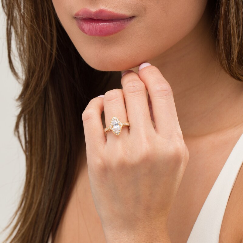 Main Image 2 of Previously Owned - 0.95 CT. T.W. Marquise Diamond Frame Vintage-Style Engagement Ring in 14K Gold