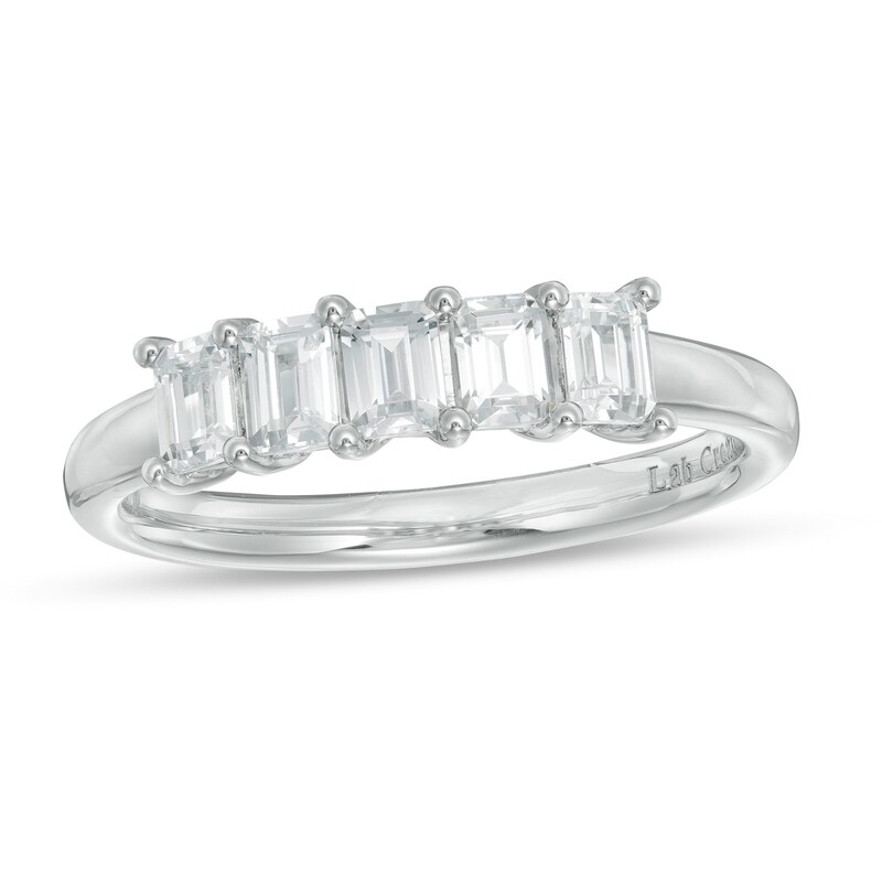 Previously Owned - 1.00 CT. T.W. Emerald-Cut Lab-Created Diamond Five Stone Anniversary Band in 14K White Gold (F/SI2)