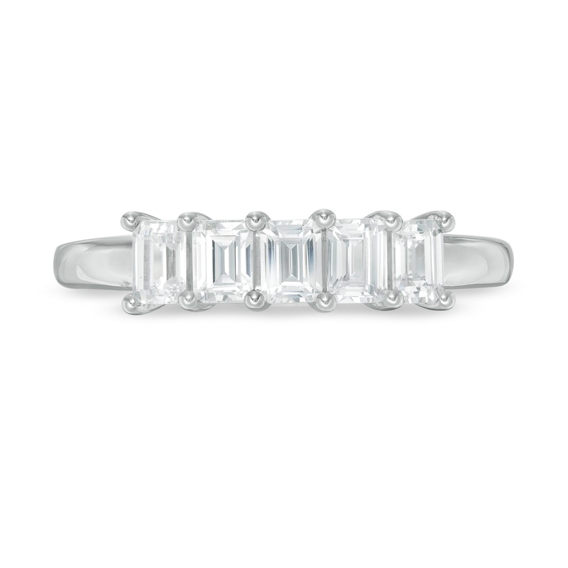 Previously Owned - 1.00 CT. T.W. Emerald-Cut Lab-Created Diamond Five Stone Anniversary Band in 14K White Gold (F/SI2)