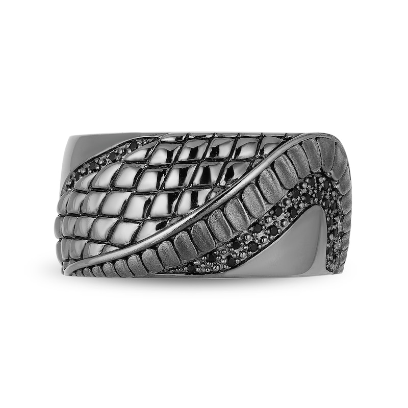 Previously Owned - Enchanted Disney Men's 0.145 CT. T.W. Enhanced Black Diamond Snake Scales Ring in Sterling Silver