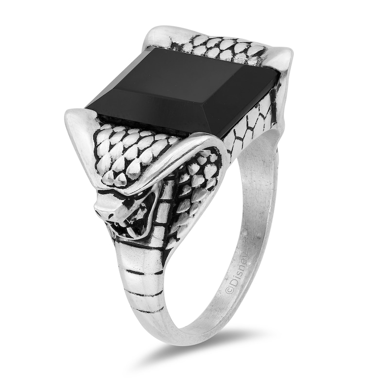 Previously Owned - Enchanted Disney Men's Emerald-Cut Onyx Cobra Shank Ring in Sterling Silver