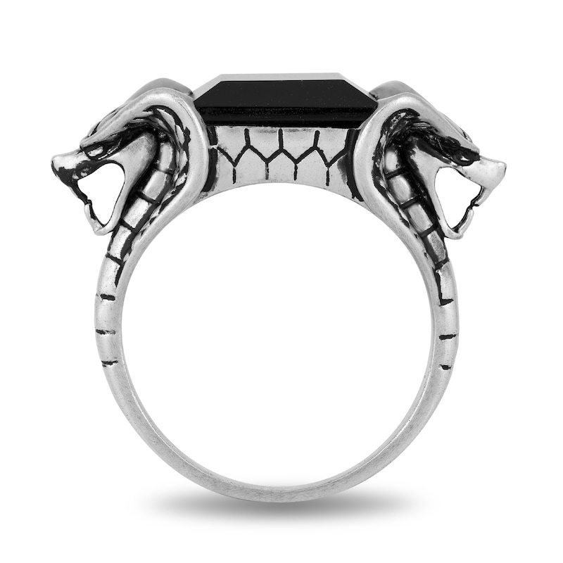 Previously Owned - Enchanted Disney Men's Emerald-Cut Onyx Cobra Shank Ring in Sterling Silver