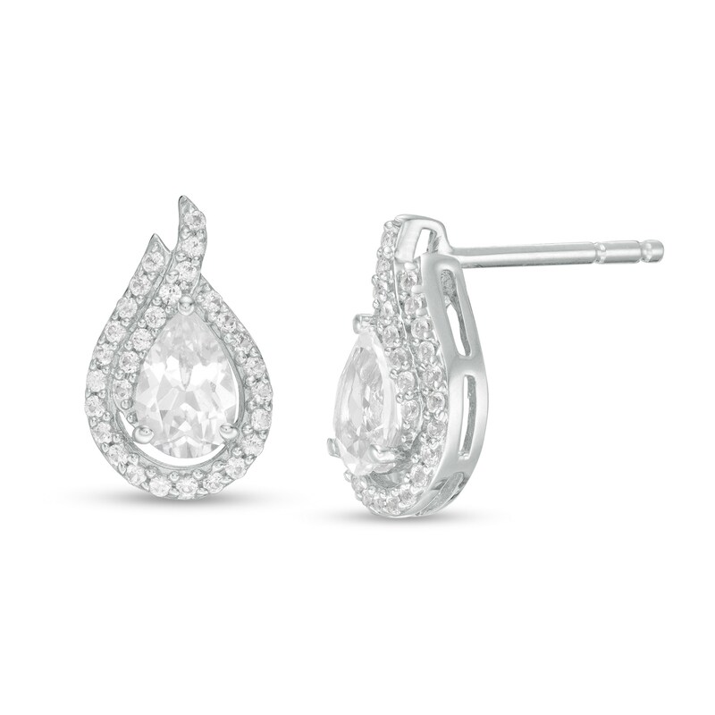 Main Image 1 of Previously Owned - Pear-Shaped Lab-Created White Sapphire Flame Stud Earrings in Sterling Silver