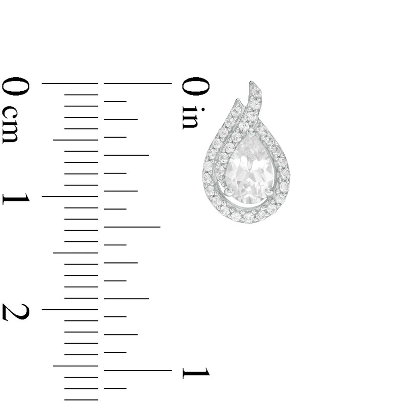 Main Image 3 of Previously Owned - Pear-Shaped Lab-Created White Sapphire Flame Stud Earrings in Sterling Silver