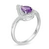 Thumbnail Image 2 of Previously Owned - Pear-Shaped Amethyst and Lab-Created White Sapphire Flame Ring in Sterling Silver