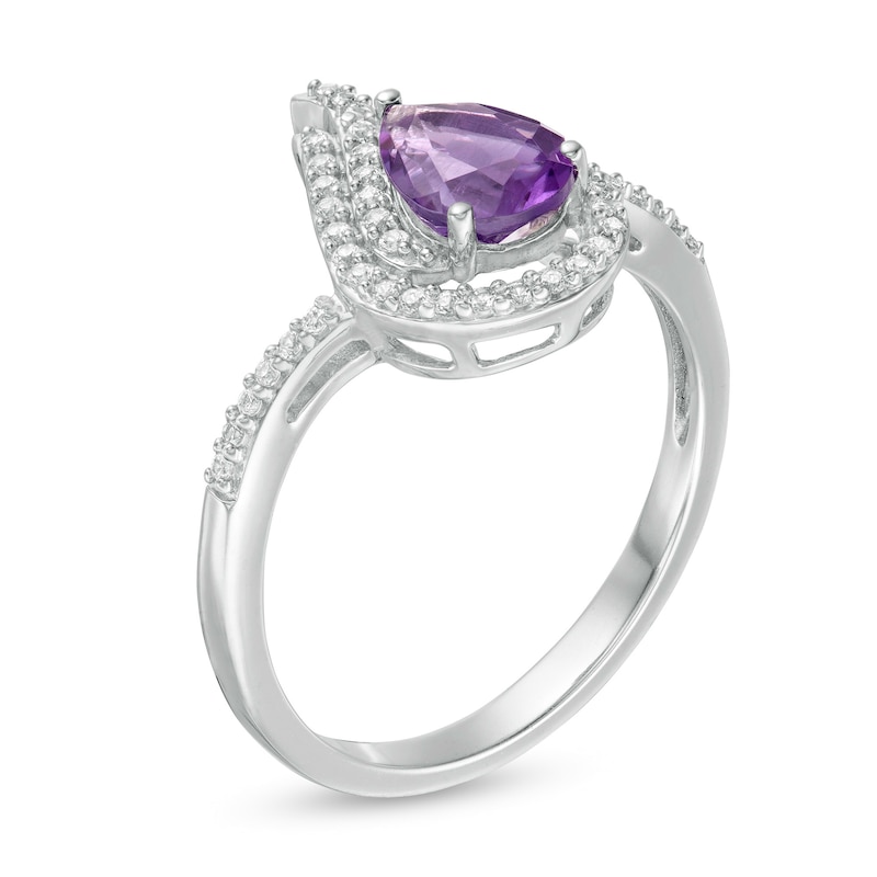 Previously Owned - Pear-Shaped Amethyst and Lab-Created White Sapphire Flame Ring in Sterling Silver