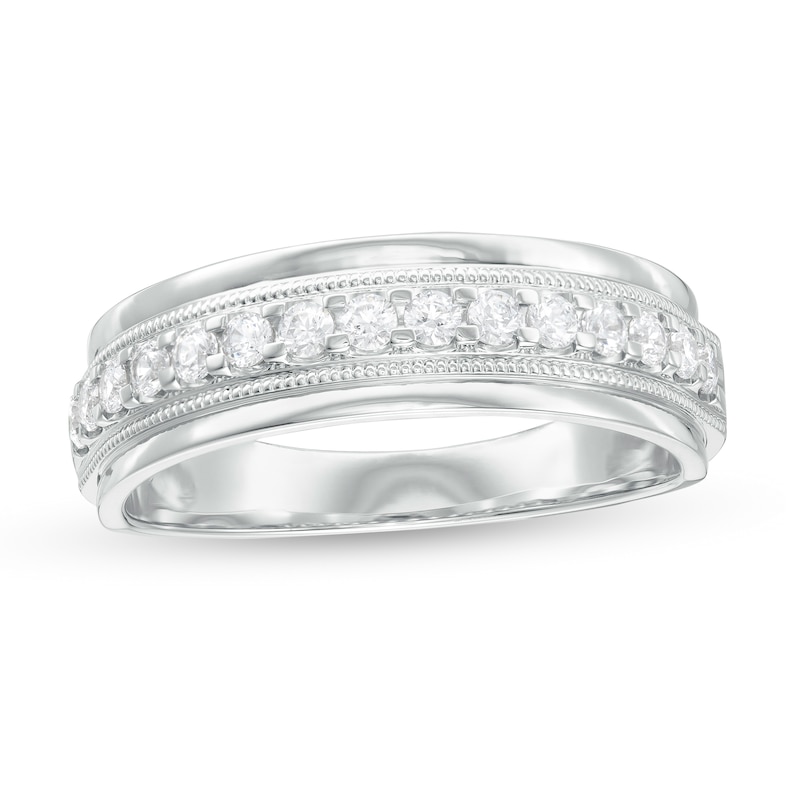 Previously Owned - Men's 0.50 CT. T.W. Diamond Milgrain Anniversary Band in 10K White Gold