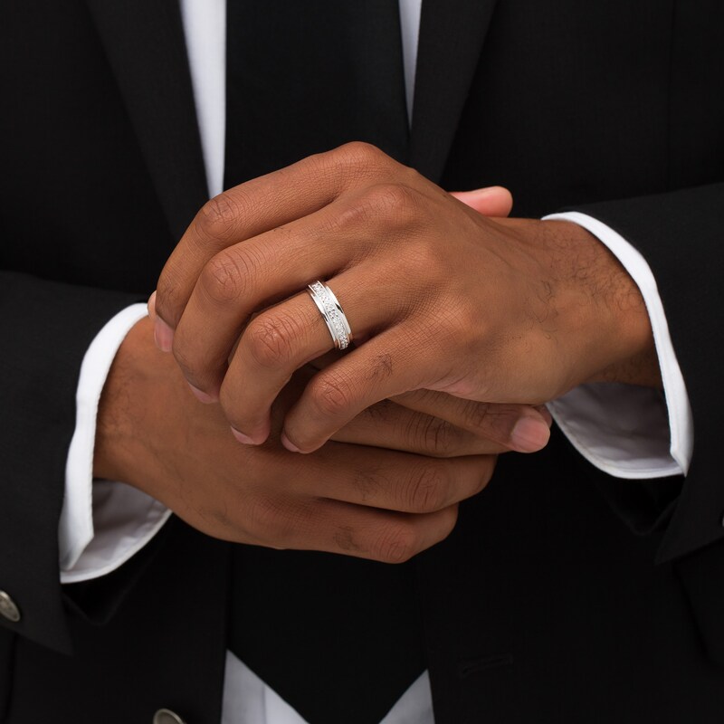 Previously Owned - Men's 0.50 CT. T.W. Diamond Milgrain Anniversary Band in 10K White Gold