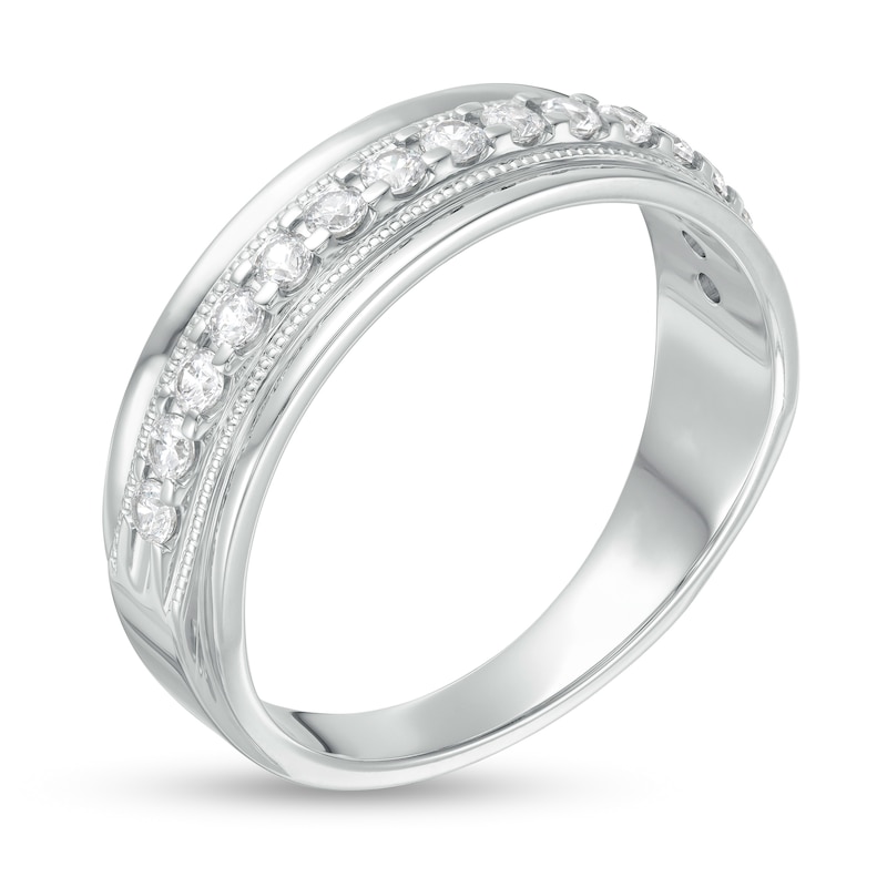 Previously Owned - Men's 0.50 CT. T.W. Diamond Milgrain Anniversary Band in 10K White Gold