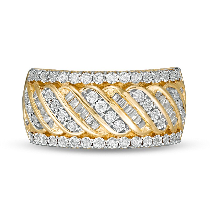Main Image 4 of Previously Owned - 0.33 CT. T.W. Diamond Edge Cascading Waves Anniversary Ring in 10K Gold