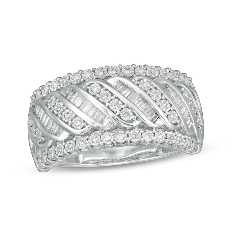 Previously Owned - 0.33 CT. T.W. Diamond Edge Cascading Waves Anniversary Ring in 10K White Gold
