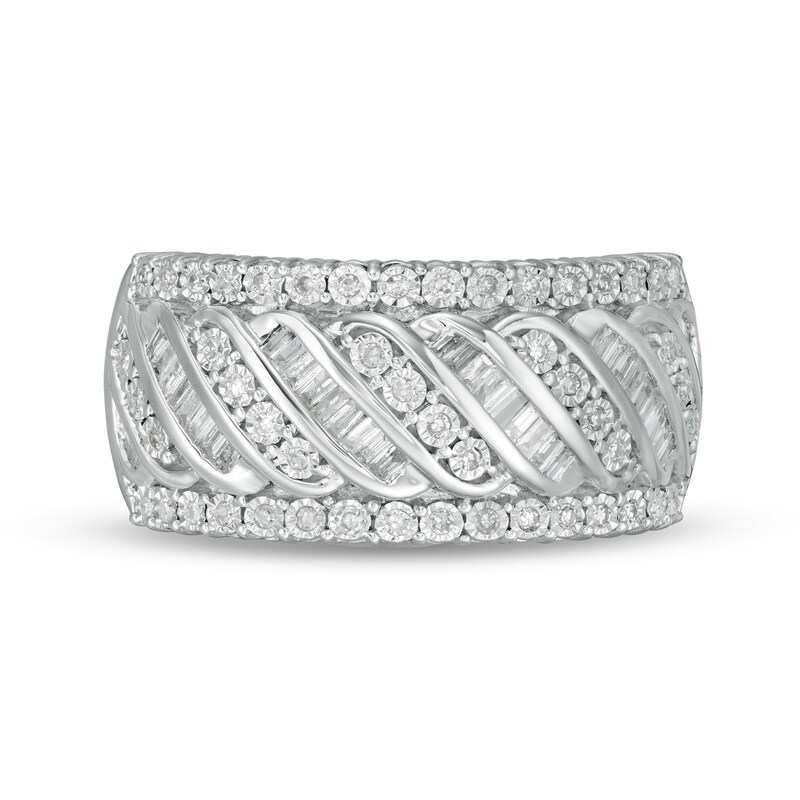 Previously Owned - 0.33 CT. T.W. Diamond Edge Cascading Waves Anniversary Ring in 10K White Gold