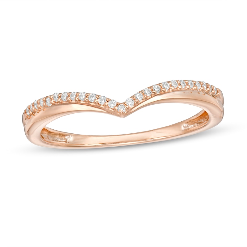 Previously Owned - 0.10 CT. T.W. Diamond Chevron Anniversary Band in 10K Rose Gold