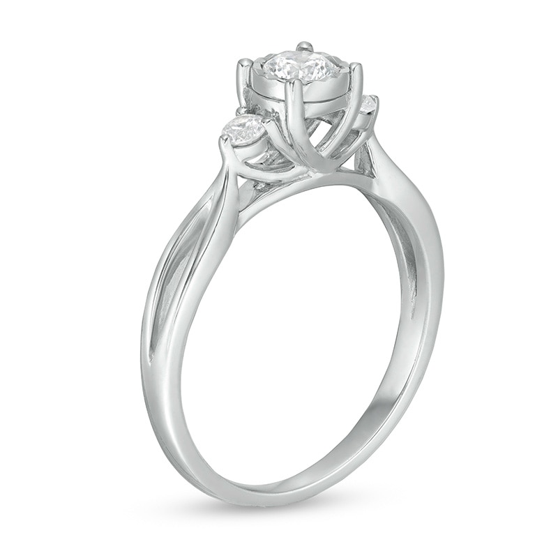 Main Image 3 of Previously Owned - 0.50 CT. T.W. Diamond Past Present Future® Split Shank Engagement Ring in 10K White Gold
