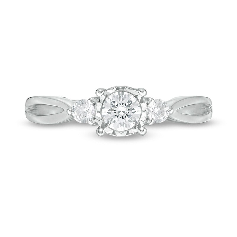 Main Image 4 of Previously Owned - 0.50 CT. T.W. Diamond Past Present Future® Split Shank Engagement Ring in 10K White Gold