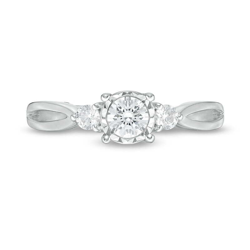 Previously Owned - 0.50 CT. T.W. Diamond Past Present Future® Split Shank Engagement Ring in 10K White Gold