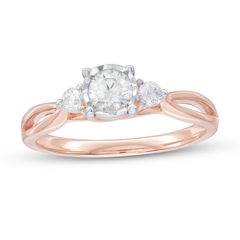 Previously Owned - 0.50 CT. T.W. Diamond Past Present Future® Split Shank Engagement Ring in 10K Rose Gold