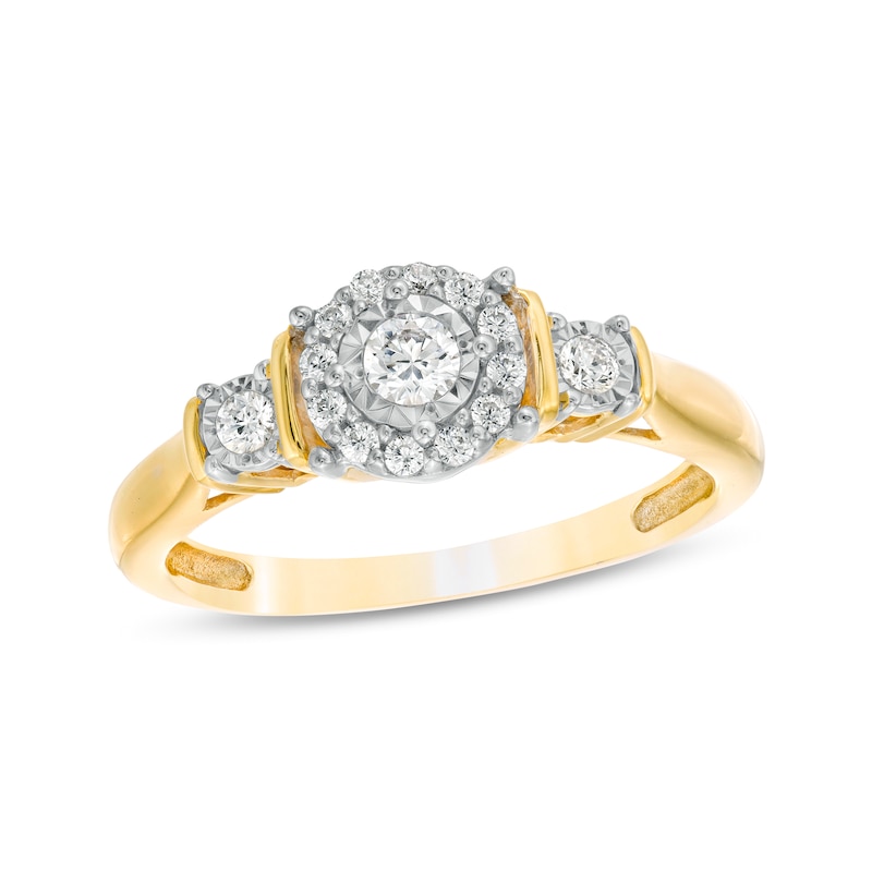Previously Owned - 0.25 CT. T.W. Diamond Past Present Future® Frame Engagement Ring in 10K Gold