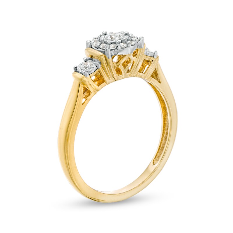 Previously Owned - 0.25 CT. T.W. Diamond Past Present Future® Frame Engagement Ring in 10K Gold