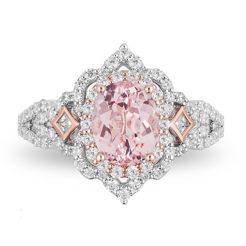 Previously Owned - Enchanted Disney Aurora Morganite and 0.69 CT. T.W. Diamond Engagement Ring in 14K Two-Tone Gold