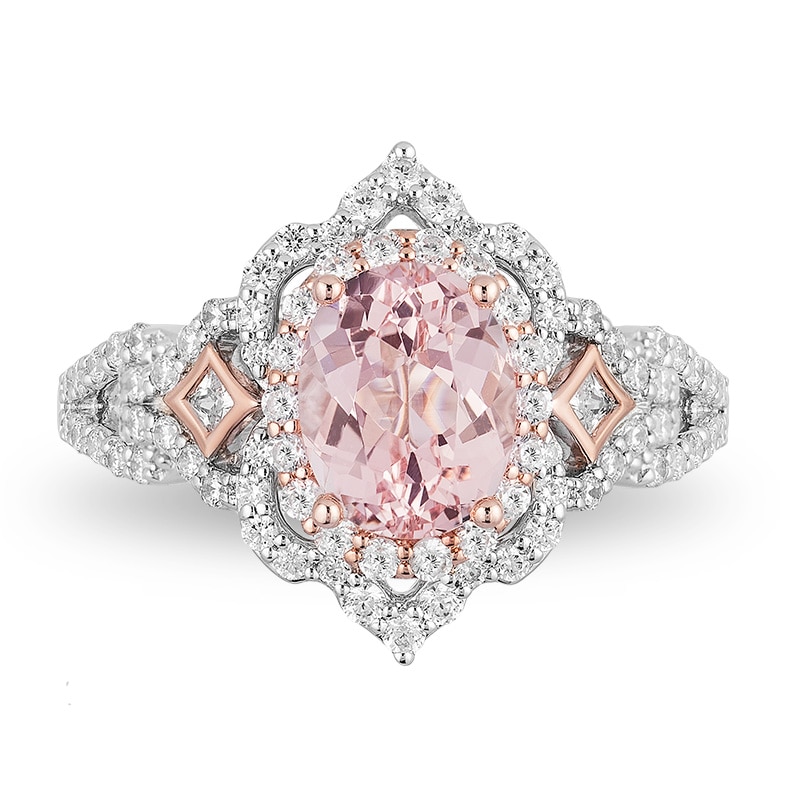 Main Image 4 of Previously Owned - Enchanted Disney Aurora Morganite and 0.69 CT. T.W. Diamond Engagement Ring in 14K Two-Tone Gold