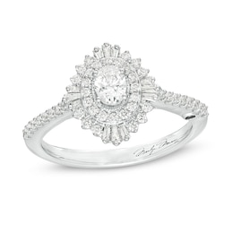 Previously Owned - Marilyn Monroe™ Collection 0.58 CT. T.W. Oval Diamond Starburst Engagement Ring in 14K White Gold