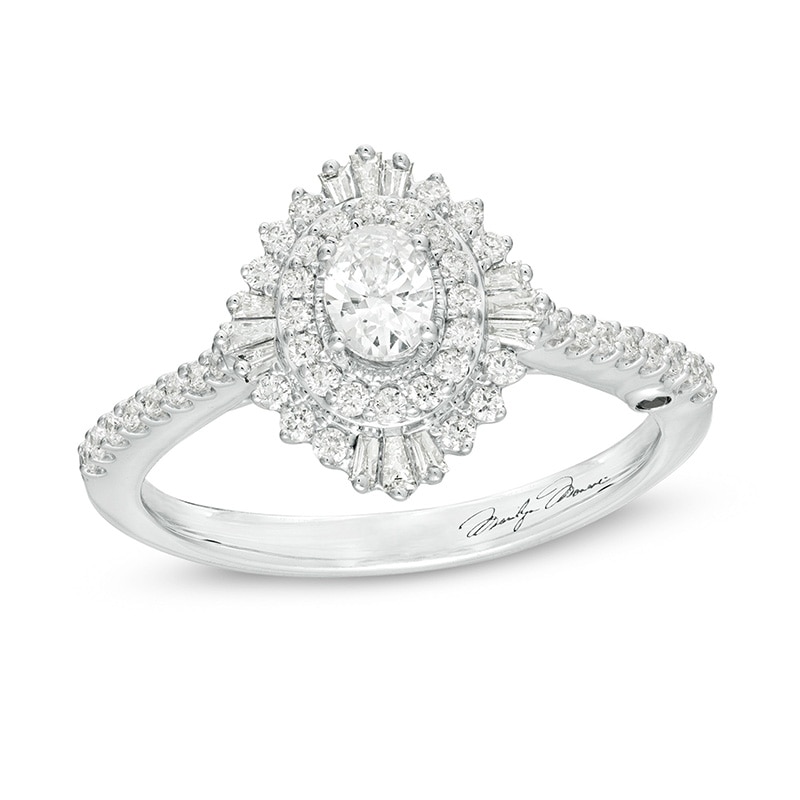 Previously Owned - Marilyn Monroe™ Collection 0.58 CT. T.W. Oval Diamond Starburst Engagement Ring in 14K White Gold