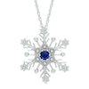 Thumbnail Image 1 of Previously Owned - 4.0mm Ceylon Lab-Created Sapphire and Diamond Accent Snowflake Pendant in Sterling Silver