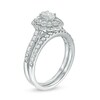 Thumbnail Image 2 of Previously Owned - 1.00 CT. T.W. Oval Diamond Double Scallop Frame Bridal Set in 14K White Gold