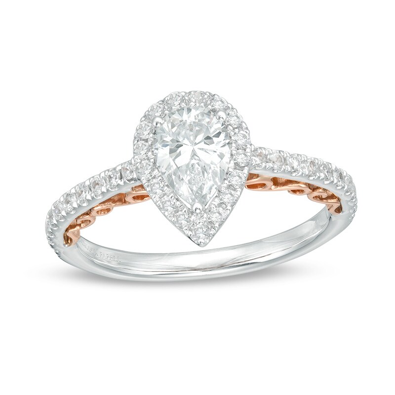 Previously Owned - Adrianna Papell 0.82 CT. T.W. Pear-Shaped Diamond Frame Engagement Ring in 14K Two-Tone Gold