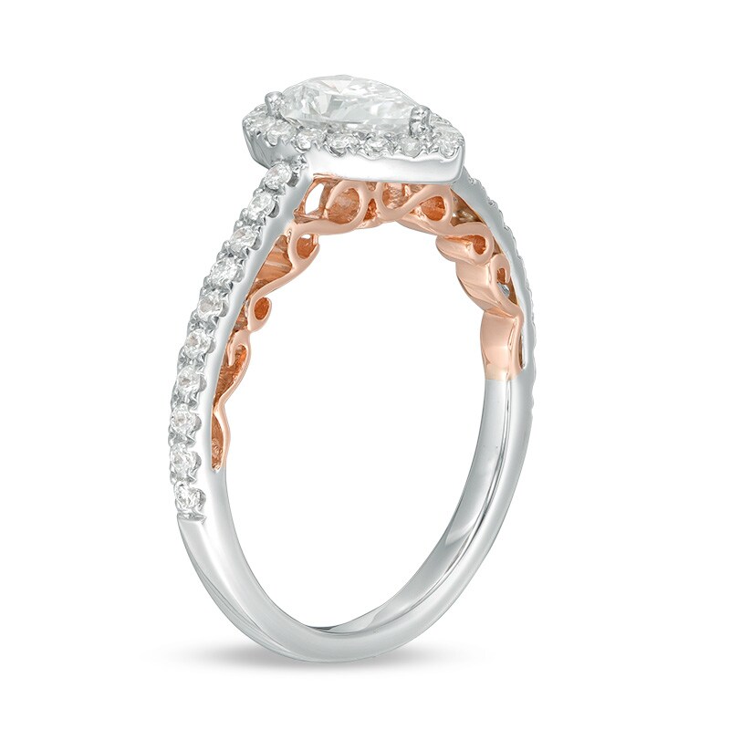Previously Owned - Adrianna Papell 0.82 CT. T.W. Pear-Shaped Diamond Frame Engagement Ring in 14K Two-Tone Gold