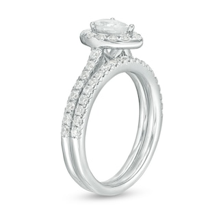 Previously Owned - 1.25 CT. T.W. Pear-Shaped Diamond Frame Bridal Set in 14K White Gold