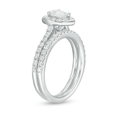 Previously Owned - 1.25 CT. T.W. Pear-Shaped Diamond Frame Bridal Set in 14K White Gold