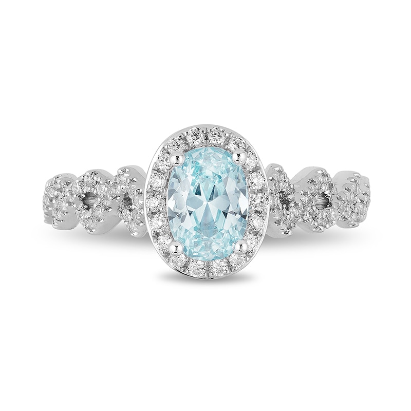 Previously Owned - Enchanted Disney Elsa Oval Aquamarine and 0.23 CT. T.W. Diamond Engagement Ring in 14K White Gold