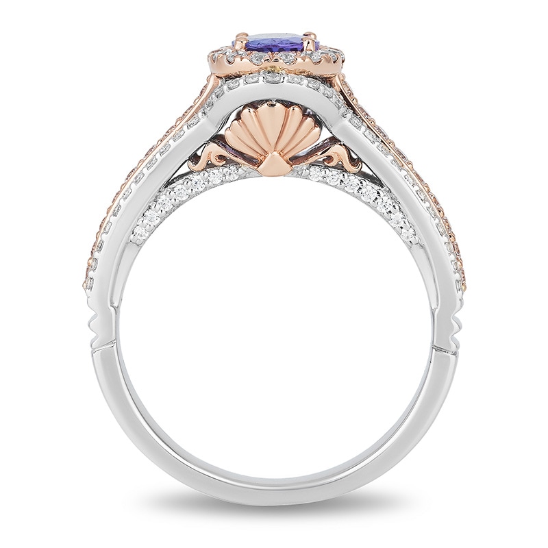 Main Image 3 of Previously Owned - Enchanted Disney Ariel Tanzanite and 0.69 CT. T.W. Diamond Engagement Ring in 14K Two-Tone Gold
