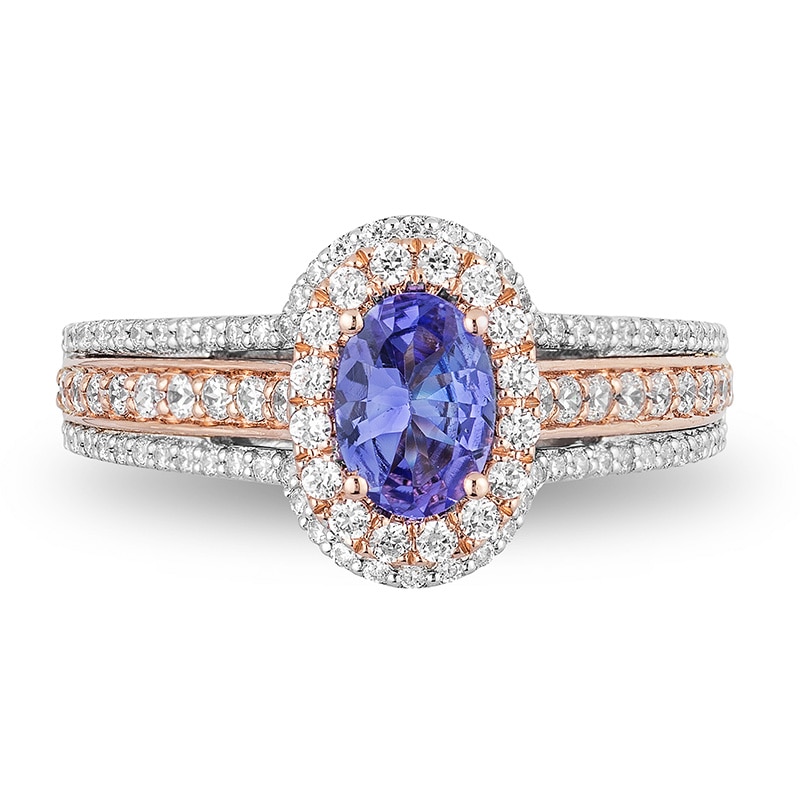 Main Image 4 of Previously Owned - Enchanted Disney Ariel Tanzanite and 0.69 CT. T.W. Diamond Engagement Ring in 14K Two-Tone Gold
