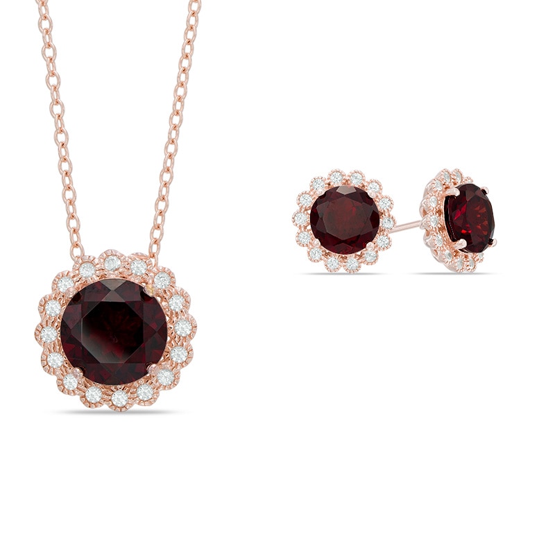 Previously Owned - Garnet and Lab-Created White Sapphire Pendant and Earrings Set in Sterling Silver|Peoples Jewellers