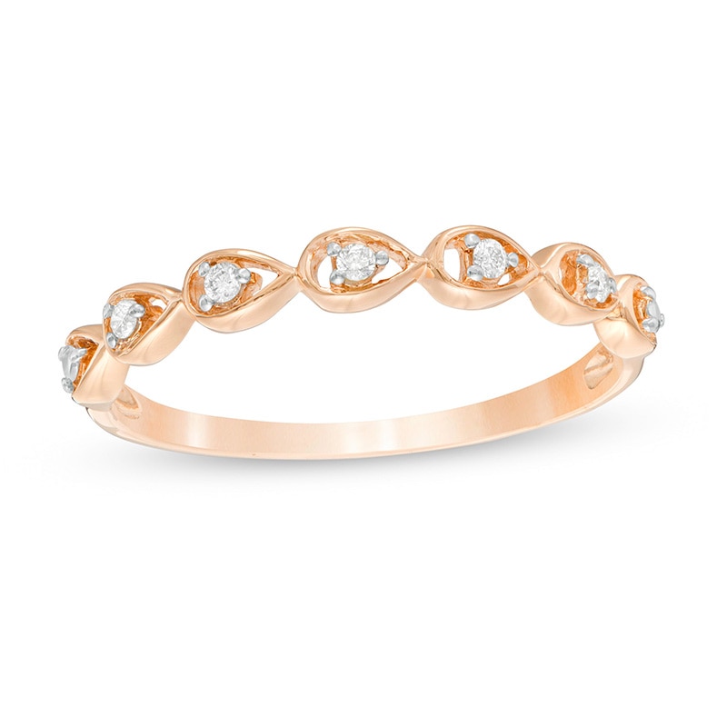 Main Image 1 of Previously Owned - 0.06 CT. T.W. Diamond Teardrop Frames Wedding Band in 10K Rose Gold