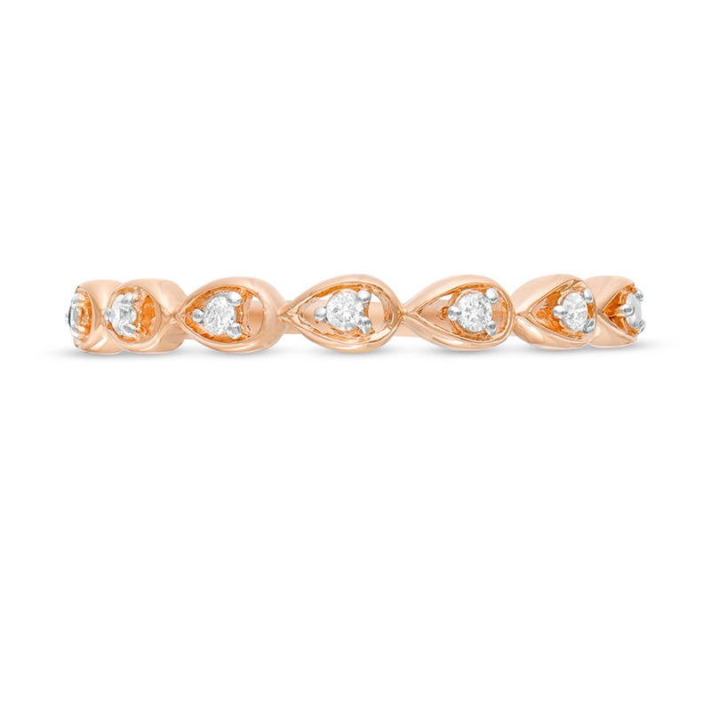 Main Image 4 of Previously Owned - 0.06 CT. T.W. Diamond Teardrop Frames Wedding Band in 10K Rose Gold