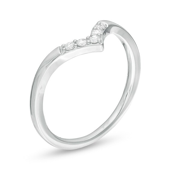 Previously Owned - 0.085 CT. T.W. Diamond Five Stone Chevron Anniversary Band in 10K White Gold