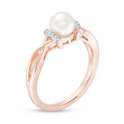 Previously Owned-6.0mm Freshwater Cultured Pearl and Diamond Accent Collar Twist Shank Ring in 10K Rose Gold