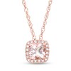 Previously Owned - 5.0mm Cushion-Cut Morganite and 0.05 CT. T.W. Diamond Frame Pendant in 10K Rose Gold