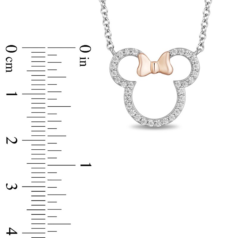 Previously Owned - Mickey Mouse & Minnie Mouse 0.18 CT. T.W. Diamond Necklace in Sterling Silver and 10K Rose Gold