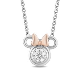 Previously Owned - Mickey Mouse & Minnie Mouse 0.23 CT. Diamond Solitaire Pendant in Sterling Silver - 19&quot;