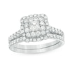 Thumbnail Image 0 of Previously Owned - 1.00 CT. T.W. Princess-Cut Diamond Double Scallop Frame Bridal Set in 14K White Gold
