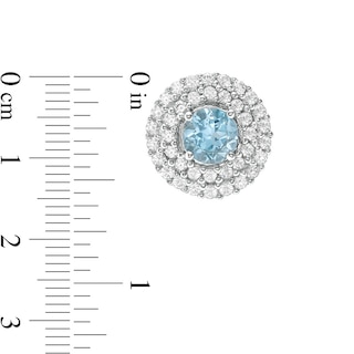 Previously Owned - 5.0mm Swiss Blue Topaz and Lab-Created White Sapphire Double Frame Stud Earrings in Sterling Silver