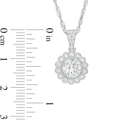 Previously Owned - 6.5mm Lab-Created White Sapphire Flower Stud Earrings and Pendant Set in Sterling Silver