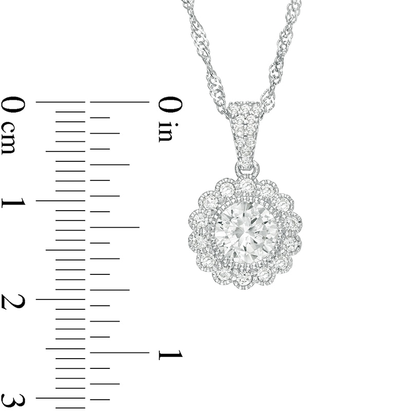 Previously Owned - 6.5mm Lab-Created White Sapphire Flower Stud Earrings and Pendant Set in Sterling Silver